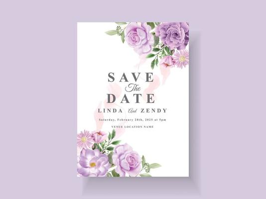 Beautiful purple flowers wedding invitation card template