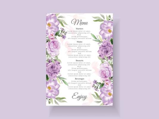 Beautiful purple flowers wedding invitation card template