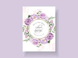 Beautiful purple flowers wedding invitation card template vector