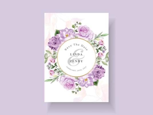 Beautiful purple flowers wedding invitation card template