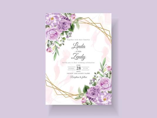 Beautiful purple flowers wedding invitation card template