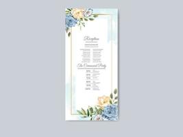 Beautiful blue flowers wedding invitation card template vector