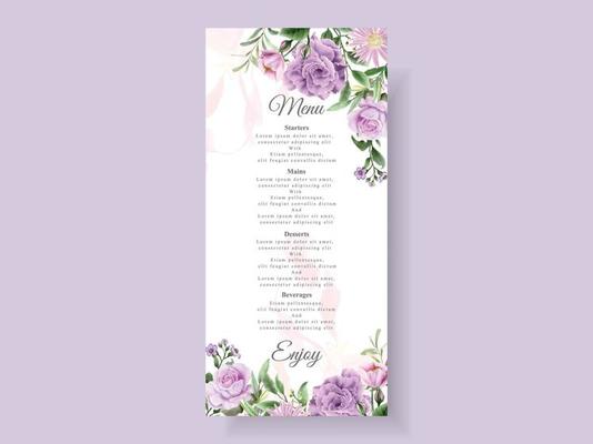 Beautiful purple flowers wedding invitation card template