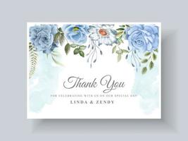 Beautiful blue flowers wedding invitation card template vector