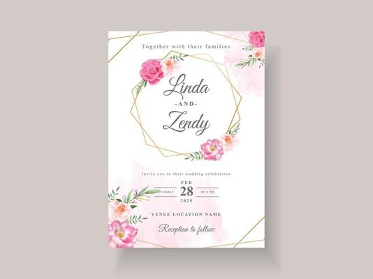 Beautiful pink flowers wedding invitation card template