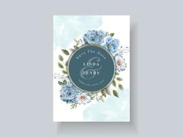 Beautiful blue flowers wedding invitation card template