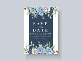 Beautiful blue flowers wedding invitation card template vector