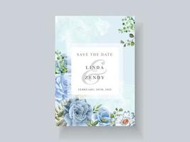 Beautiful blue flowers wedding invitation card template vector