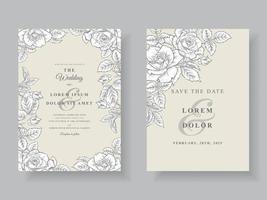 Minimalist wedding invitations card floral line art vector