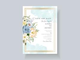 hermosa plantilla de tarjeta de invitación de boda de flores azules vector