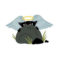 Angel Cupid black cat hiding behind the rock vector