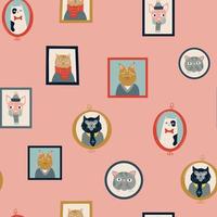 Seamless pattern with different cat faces and portraits vector