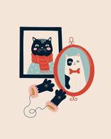retratos en marco de diferentes gatos y mitones. ilustración de navidad y año nuevo, tarjeta de felicitación vector