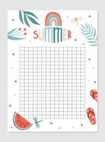 Monthly plannerWeekly and daily Planner template.  Schedule with Notes and To Do List with summer items. Vector illustration