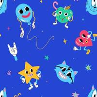 Seamless trendy pattern with traditional cartoon characters vector