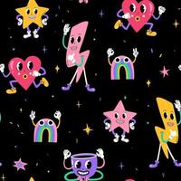 Seamless trendy pattern with traditional cartoon character. Heart, star, rainbow vector