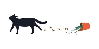 gato negro dejó caer la maceta. vector lindo diseño de personajes de mascotas. ilustración de dibujos animados