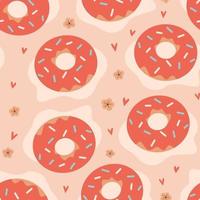 Seamless summer pattern with illustration with donut, flowers.  Vector illustration for fabric, wrapping paper, wallpaper, textile, background