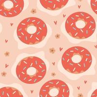 Seamless summer pattern with illustration with donut, flowers.  Vector illustration for fabric, wrapping paper, wallpaper, textile, background