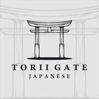 torii gate line art vintage minimalist vector logo illustration template design. japanese culture icon emblem label concept logo design