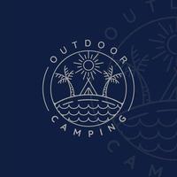 diseño de icono de plantilla de ilustración de vector minimalista simple de arte de línea de logotipo de camping. símbolo de aventura y pasión por los viajes para la actividad campamento de verano al aire libre con concepto de placa