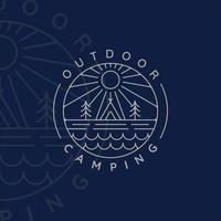 diseño de icono de plantilla de ilustración de vector minimalista simple de arte de línea de logotipo de camping. símbolo de aventura y pasión por los viajes para la actividad campamento nocturno al aire libre con concepto de placa