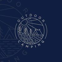 diseño de icono de plantilla de ilustración de vector minimalista simple de arte de línea de logotipo de camping. símbolo de aventura y pasión por los viajes para la actividad campamento de verano al aire libre con concepto de placa