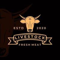 livestock logo vintage vector illustration template icon design. head of cow or buffalo logo for butcher or butchery shop retro style concept