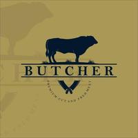 farm ranch and livestock logo vintage vector illustration template icon design. cow or buffalo label for butcher or butchery business concept emblem design