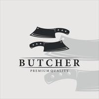 butchery logo vintage vector illustration template design. retro butcher shop label concept with two knife