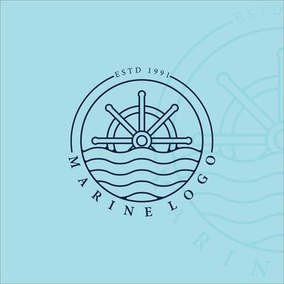 nautical logo line art vector minimalist simple template icon illustration design. ship steering wheel emblem with badge for marine and navy concept logo design