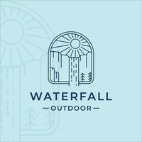 waterfall outdoor logo line art vector illustration template icon graphic design. simple minimalist of nature and adventure logo with badge emblem