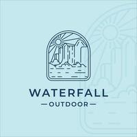 waterfall outdoor logo line art vector illustration template icon graphic design. simple minimalist of nature and adventure logo with badge emblem