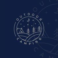 diseño de icono de plantilla de ilustración de vector minimalista simple de arte de línea de logotipo de camping. símbolo de aventura y pasión por los viajes para la actividad campamento nocturno al aire libre con concepto de placa