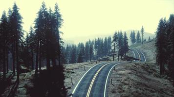 Natural Aerial view on the road and forest at the autumn time photo