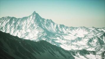 panoramic mountain view of snow capped peaks and glaciers photo