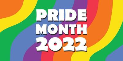 mes del orgullo 2022 - orgullo de banner horizontal coloreado en los colores de la bandera del orgullo gay lgbtq del arco iris. letras vectoriales para el mes de la historia lgbt. el amor es el concepto de amor vector