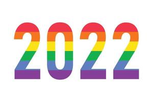 2022 in rainbow LGBTQ flag colors isolated on white. Vector logo symbol of LGBTQ gay pride month, history month