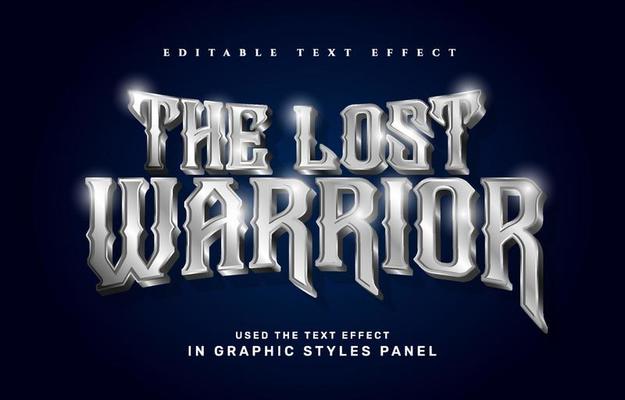 Warrior silver editable text effect template