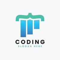 creative abstract modern programming coding logo design, colorful gradient coding logo template vector