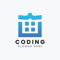 creative abstract modern programming coding logo design, colorful gradient coding logo template vector