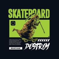 grim reaper skateboard with street wear layout design vector