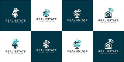 conjunto de diseño de logotipo de podcast de propiedad inmobiliaria, vector de logotipo de inicio de podcast