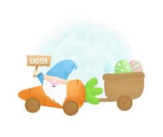 Happy easter gnome with decorative egg vector illustration. Easter card in water color style