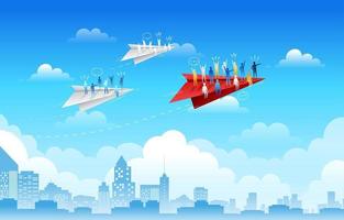 Business People Riding and Flying on Paper Plane Background Concept vector