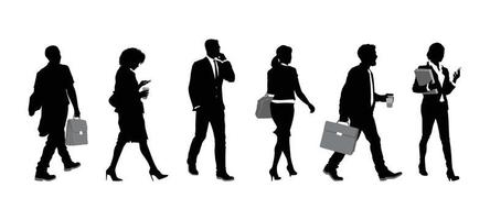 personas de negocios individuales caminando siluetas vector