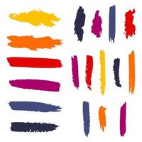 conjunto de diferentes trazos de pintura de color sobre un fondo blanco - vector