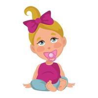 Baby girl with a pacifier in her mouth, isolate on a white background - Vector