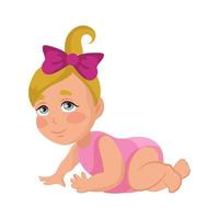 Baby girl learning to crawl, isolate on white background - Vector