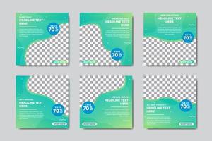 Set of Editable square social media post banner template. Green and yellow background color with stripe line shape. Suitable for media post and web internet ads. Vector illustration with photo college